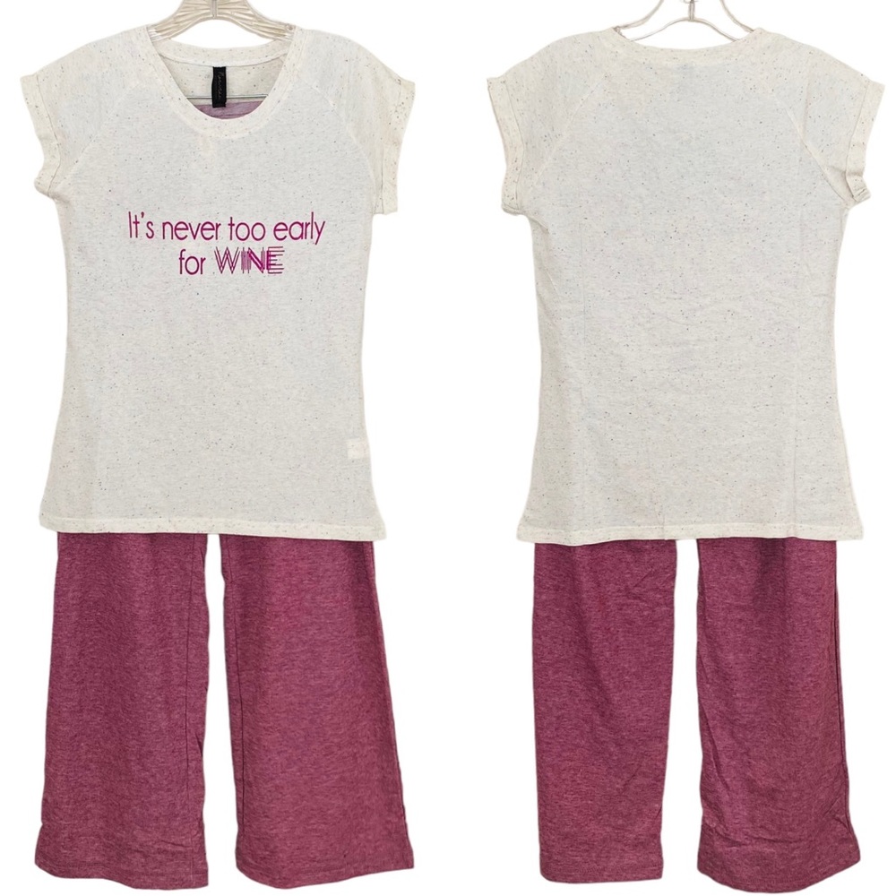 Nouveau by Pajama Drama NWT It’s Never Too Early for Wine 2 Piece PJ Set Small